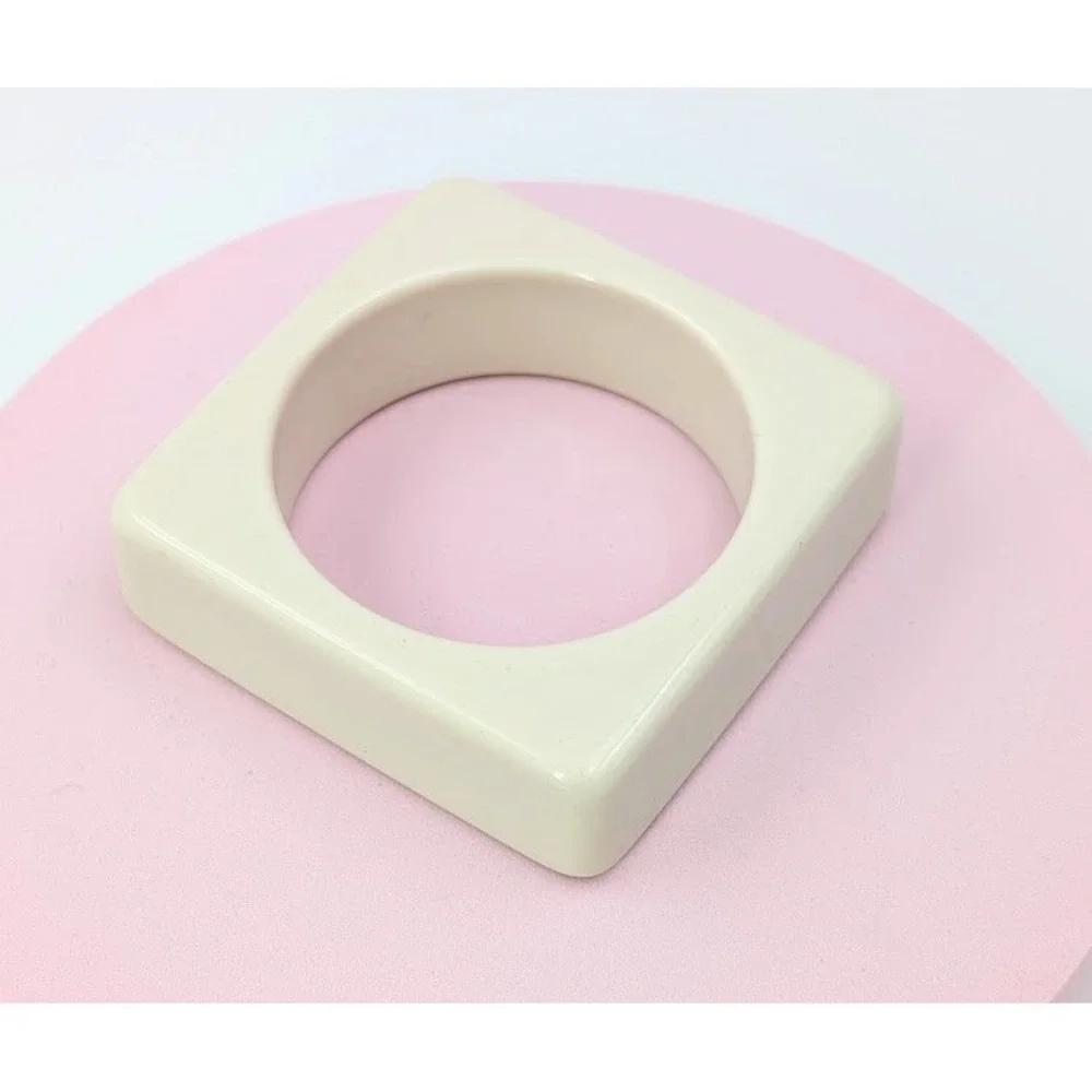 Vintage 80s Square‎ Bangle Bracelet Off White Chunky Geometric Statement